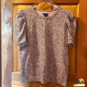 WHO WHAT WEAR Pink Leopard Print Puff  Short Sleeve Sweatshirt Top